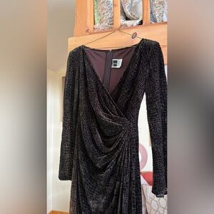 Vintage Tadashi Shoji Black Textured Long Sleeve Dress